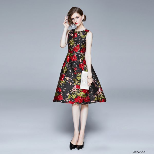 

womens designer slim jacquard temperament sleeveless dressmuri, Black;gray