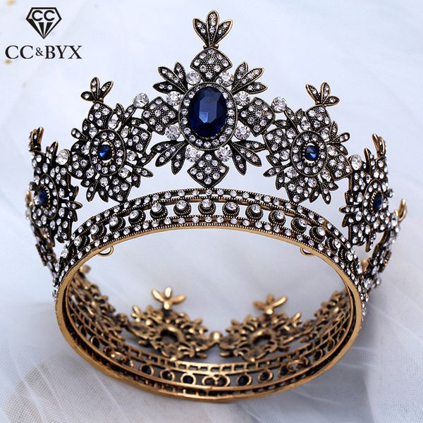 

cc wedding jewelry big tiaras and crowns hairbands baroque style vintage black cz engagement hair accessories for bridal xy317, Golden;white