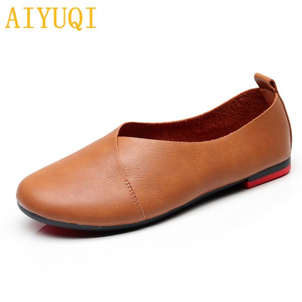 

aiyuqi women flat shoes 2020 genuine leather female peas shoes large size 35-43 casual soft bottom mother single shoes k20 t200325, Black