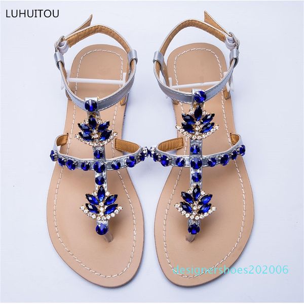 

2019 new women`s summer bohemia diamond sandals woman beach shining rhinestones t-strap thong flip flop boho crystal shoes d06, Black
