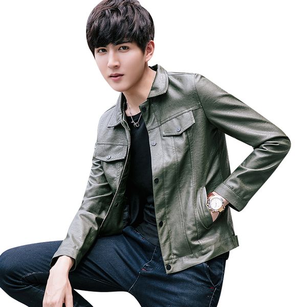 2019 Faux Leather Jackets Men 8858 Spring Fall Long Sleeve Lapel 2019 Faux Leather Jackets Men 8858