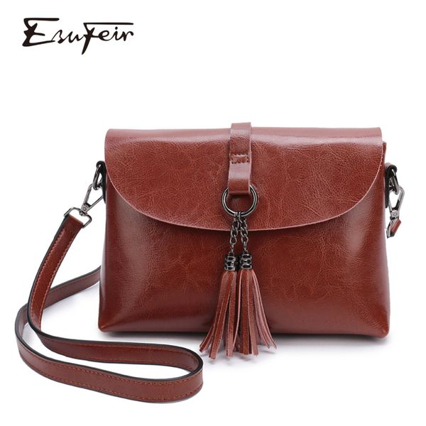 

new arrival genuine leather female shoulder bag tassel women cross body bag 2019 fashion messenger small flap bags for lady