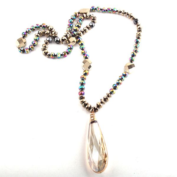

fashion bohemian tribal jewelry crystal / hematite long knotted long glass drop pendant necklaces, Silver