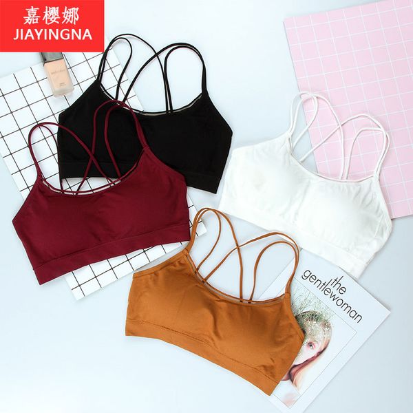 

bras seamless cross back, girl's breast wrapped, padded and bottomed, small suspender vest, women's light proof bra, Red;black