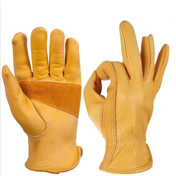 

stretchable working outdoor five fingers cycling retro gloves gardening leather unisex, Black
