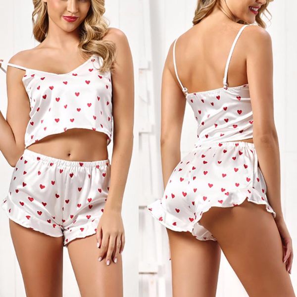 

sleepwear pajama set sleeveless strap nightwear women set casual sleeveless and shorts babydoll nightdress nightgown, Black;red