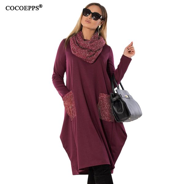 

cocoepps 5xl 6xl winter loose women dress big sizes casual long sleeve dress new 2019 plus size women clothing blue vestidos, Black;gray