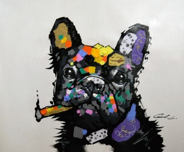 

bulldog pug animal contemporary hand painted modern abstract animal wall art oil painting on canvas multi sizes frame options r380#