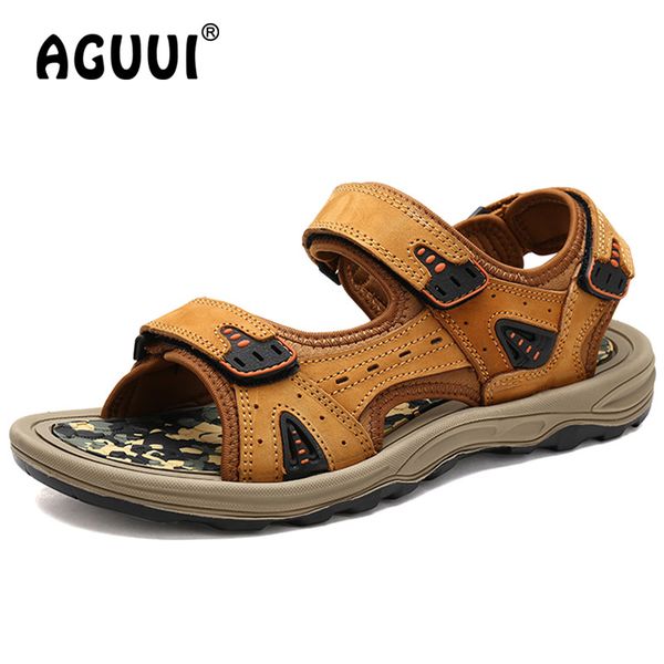 

men sandals summer cow leather beach sandals size 39-46 male non-slip water diving wading upstream fisherman shoes, Black