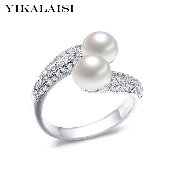 

yikalaisi 925 sterling silver natural freshwater pearl interlaced fashion rings jewelry for women 8-9mm double pearl 5 colour t190624