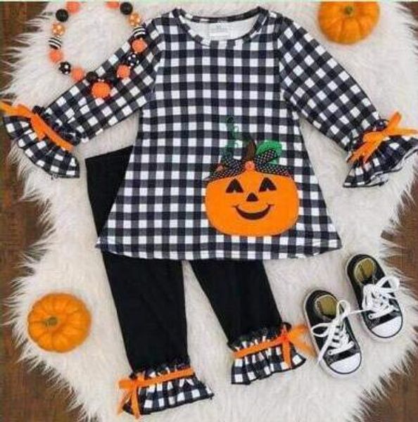 

2019 grils halloween pumpkin embroidery sets long sleeve winter dress, White