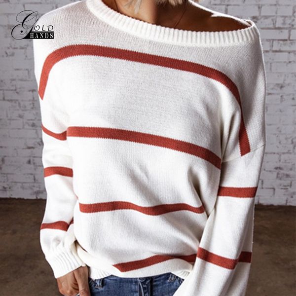 

gold hands sweater women autumn winter women sweater pullover slim loose long sleeve striped knitwear pullovers, White;black