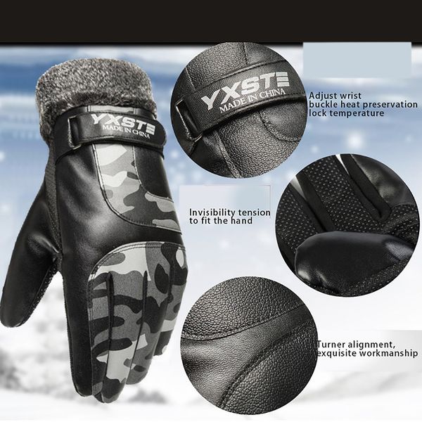 

ski gloves winter warm gloves leather wool snowboard waterproof can touch screen internal plus cashmere