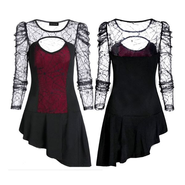 

хэллоуин женские дизайнер футболки осень sexy dark style mesh панелями sheer с длинным рукавом экипаж шеи футболки женская мода топы, White