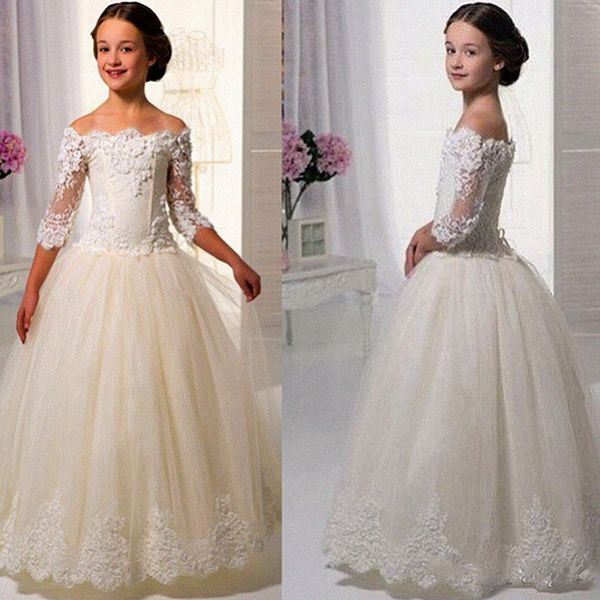 

элегантный кружева цветок девочки платья половина рукава кружево аппликация для венчания девушки первое причастие платья для особых случаев, Red;yellow