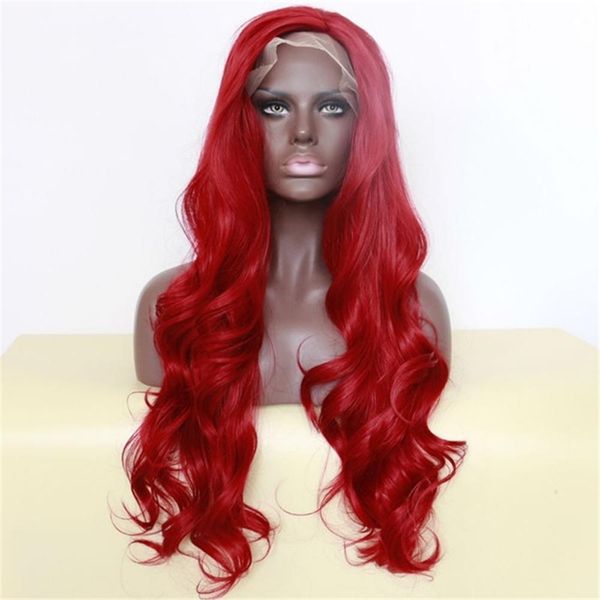 Burgundy Wine Red Long Body Wave Hair Glueless Synthetic Lace