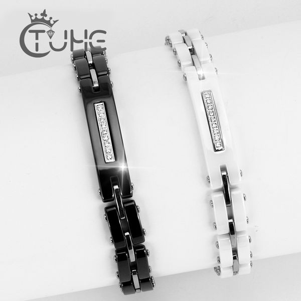 

8mm width new ceramic bracelets with bling rhinestone good quality black white ceramic women bracelet with watch chain for women, Golden;silver