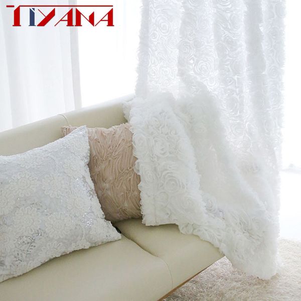 2019 1 Panel Modern Korean 3d Rose Flower Design Drapes White