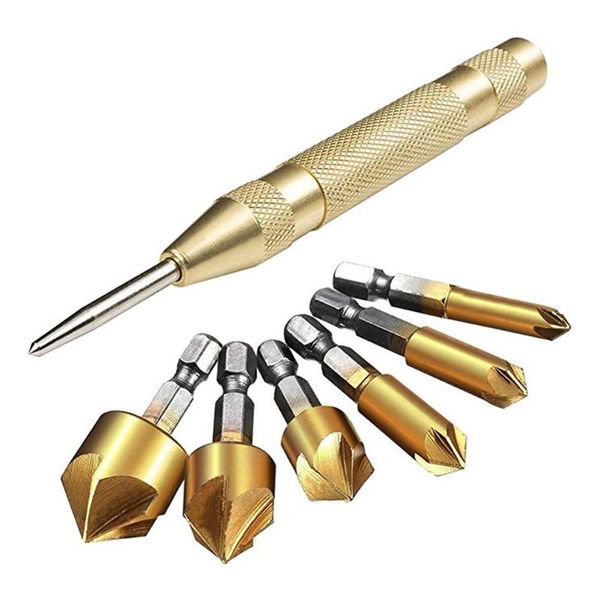 

6pcs no cap gold center punch 130mm+ chamfer automatic center punch locator window breaker automatic sample