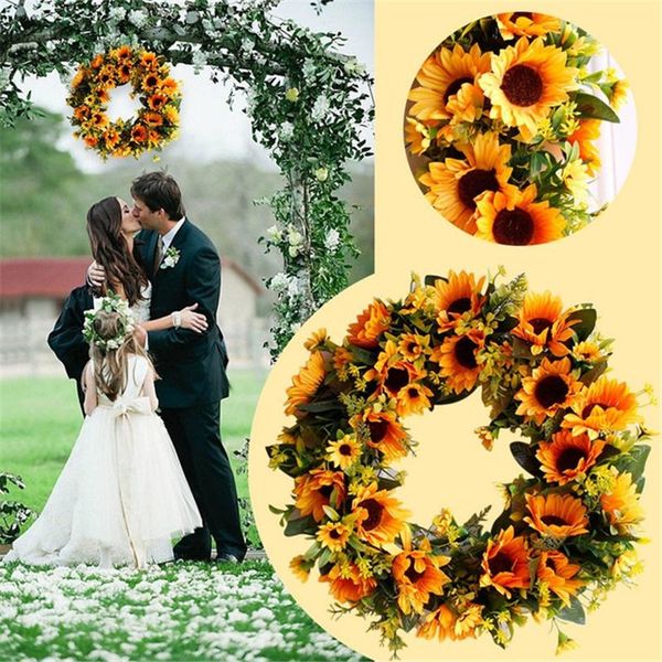 

artificial garland decoration sunflower wreath ornaments for door wall european style wedding pgraphy props 40cm hipping
