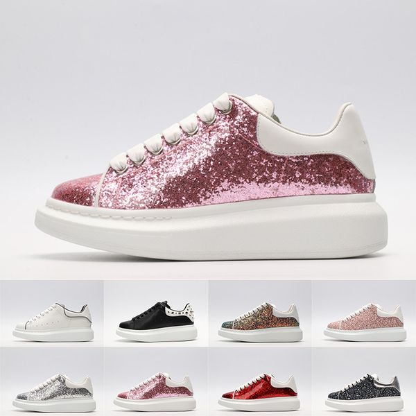 

With Box 2019 High Quality Fashion Men Women Sequin Casual Shoes White Pink Red Silvery Sequins Ladies Designer Luxury Platform Sneakers