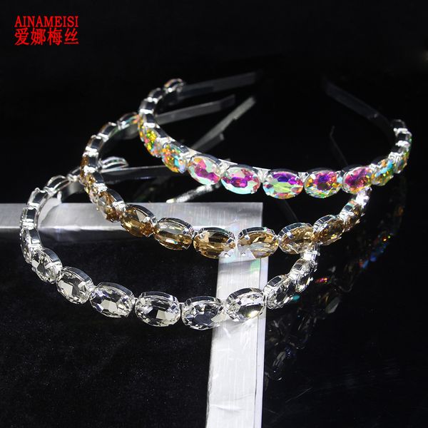 

AINAMEISI Luxury 3 Colors Oval Crystal Hairband Sparkly Rhinestone Baroque Silver Plated Headband Fashion Women Hair Accessories