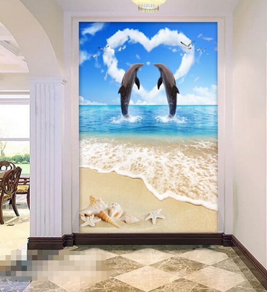 

self-adhesive] 3d dolphins on the beach 454654 floor wallpaper mural wall print decal wall murals