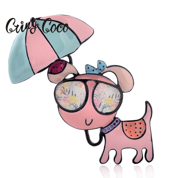 

cring coco cute dog with a umbrella brooch woman jewelry cartoon animal metal pins for clothes badges on backpack brooches girl, Gray