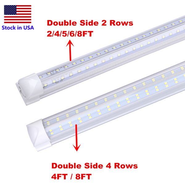 4FT LED T8 Tubes Light Integrate Tube 2FT 5FT 6FT 8FT LED Lights Bianco a forma di V 6000K 120W Lampada da negozio a LED a doppia fila