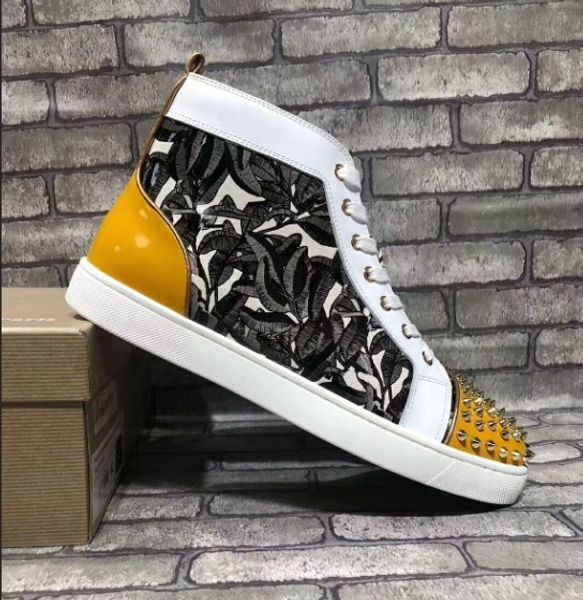 

new design brand rivets casual shoes for men and womens,designer couple red bottom sneakers high studded males women flat shoes us 5-12, Black