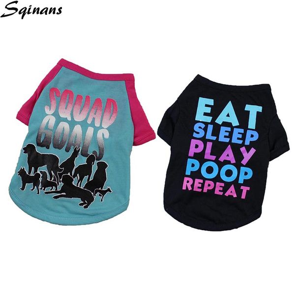 

sqinans xs-xl лето собака футболка дышащий полиэстер штапельная ткань щенок кошка одежда персонализированные письмо печатных пэт одежда