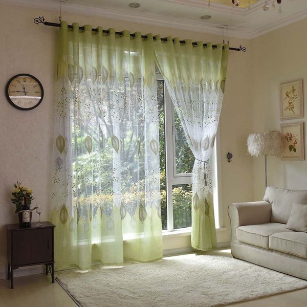 

100x250cm curtains sheer tulle window curtains for living room the bedroom kitchen modern tulle green leaves fabric blind drape