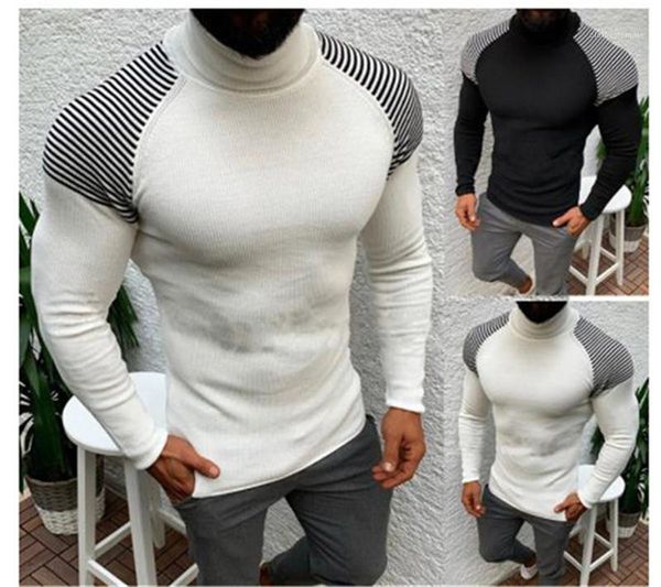 

sweaters casual slim skinny long sleeved high collar pullover sweaters fashion mens striped panelled mens designer, White;black