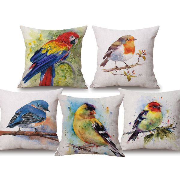 Birds Watercolor Painting Cushion Covers Pineapple Cherry