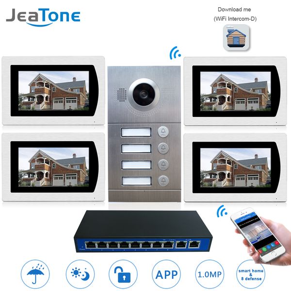 

jeatone ip door phone wifi video intercom 7'' touch screen for 4 floors apartment support smart phone system speakerphone intercom