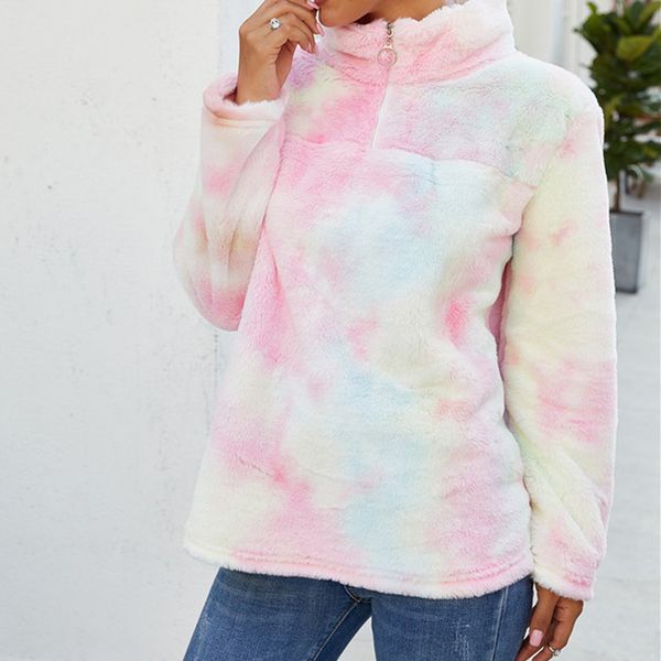 

fluffy sweatshirt women pullovers autumn winter warm long sleeve gradients splcing color sweatshirt pullover sudadera mujer, Black