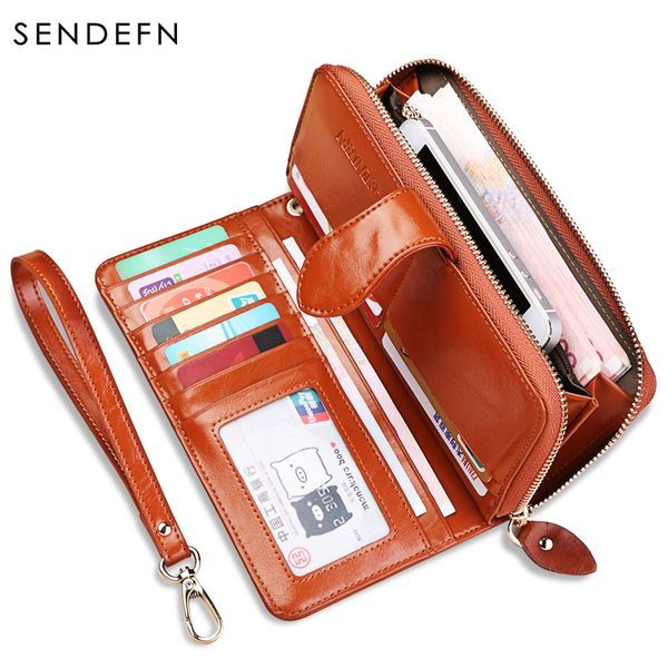 

sendefn quality clutch fashion split leather female long style women zipper purse strap coin purse for iphone 7plus 5151-69 y190701, Red;black