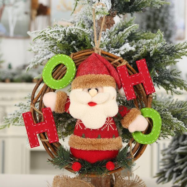 

christmas santa claus/snowman/reindeer pendant party decorative rattan cartoon doll hanging wreath ornaments door decorations