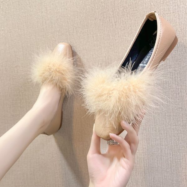 

moccasin shoes loafers fur autumn slip-on shallow mouth female footwear square toe casual sneaker moccasins fall slip on winter, Black