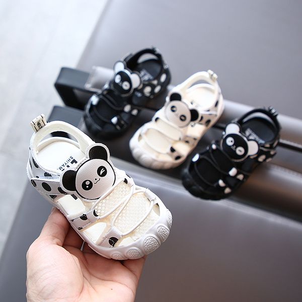 

2020 fashion panda baby boys summer sandals toddler girls shoes children casual beach shoes baby sandals white black pu leather, Black;red