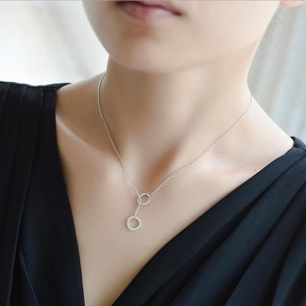 

everoyal trendy silver 925 girls clavicle necklace jewelry fashion double round pendant necklace for women accessories birthday