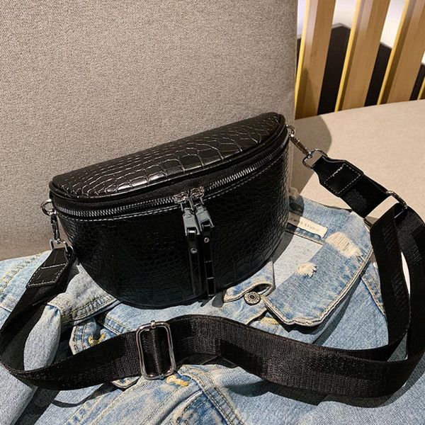 

женщины fanny сумки моды крокодил pattern полукруг молния плечо crossbody сумка дама девушка кожа pu повседневные сумки