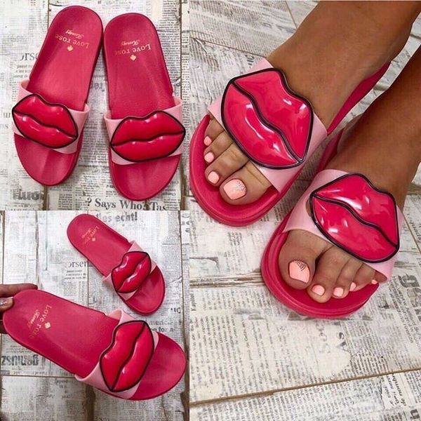 

new style lip red slipper womens shoes, Black