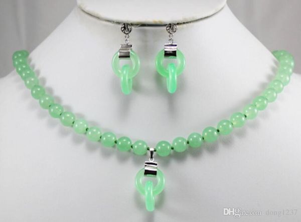 

fancy design 7-8mm green jades necklace +jades pendant & earring, Silver