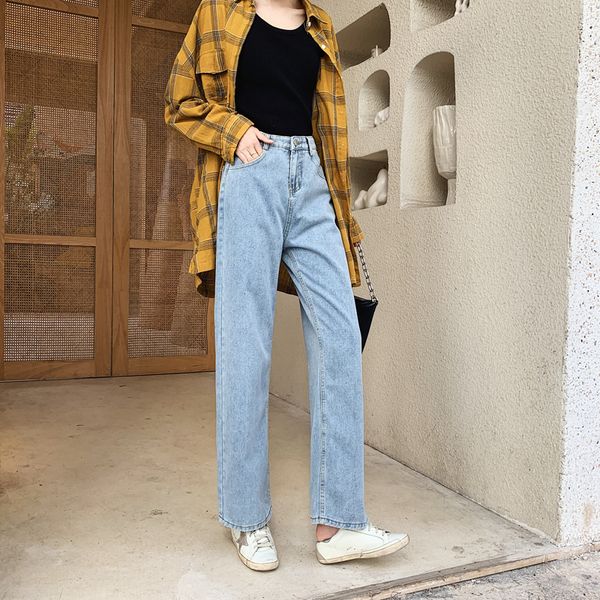 

new style draped wide-leg jeans women 2020 spring and autumn new loose mop ya elegant net red straight trousers, Blue