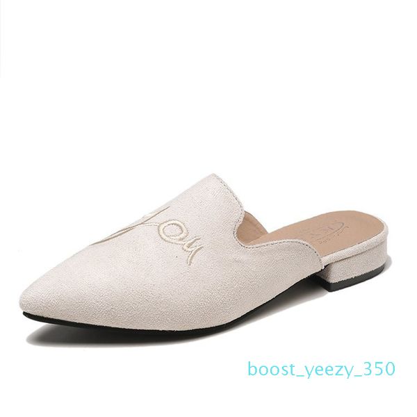 

2019 spring women shoes slippers flock letter female mules fashion low heels pointed toe sandals elegant woman slipper b35, Black