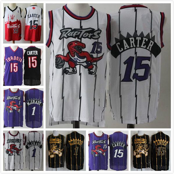 

vintage toronto raptors tracy mcgrady #15 basketball nba jersey mens tracy mcgrady vince carter stitched shirts, Black