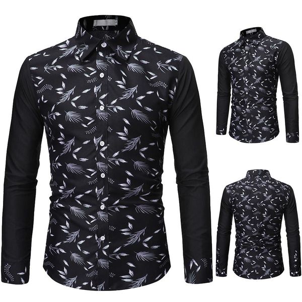 

plus size luxury printing shirt men black printing long sleeve camisa masculina slim chemise homme social shirt male, White;black