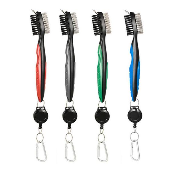 

golf brush club groove cleaner with retractable zipper aluminum alloy carabiner for connection with golf bag