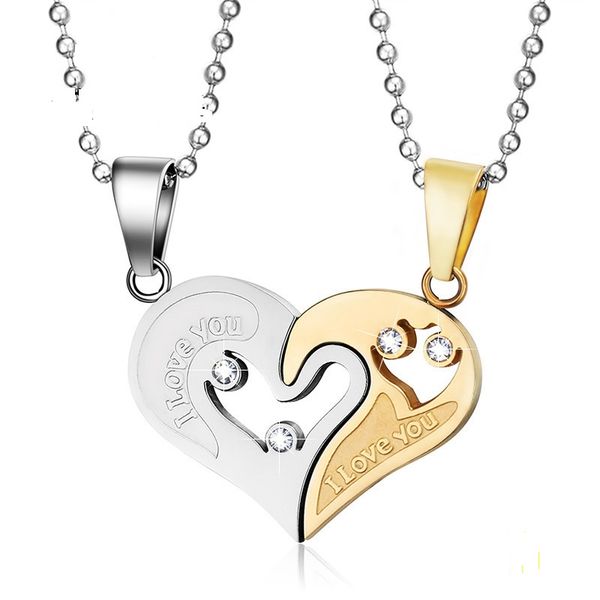 

silver gold black color fashion lover's heart pendant necklace stainless steel link chain necklace jewelry gift for men women j022